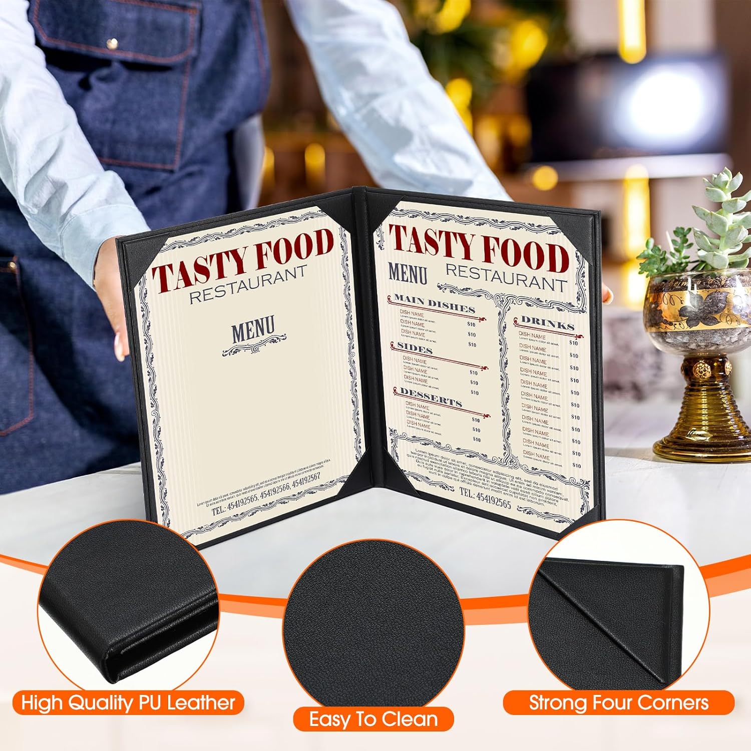 NJ Restaurant Leather Menu Cover Holder 9x12" Inches: 2 View folder