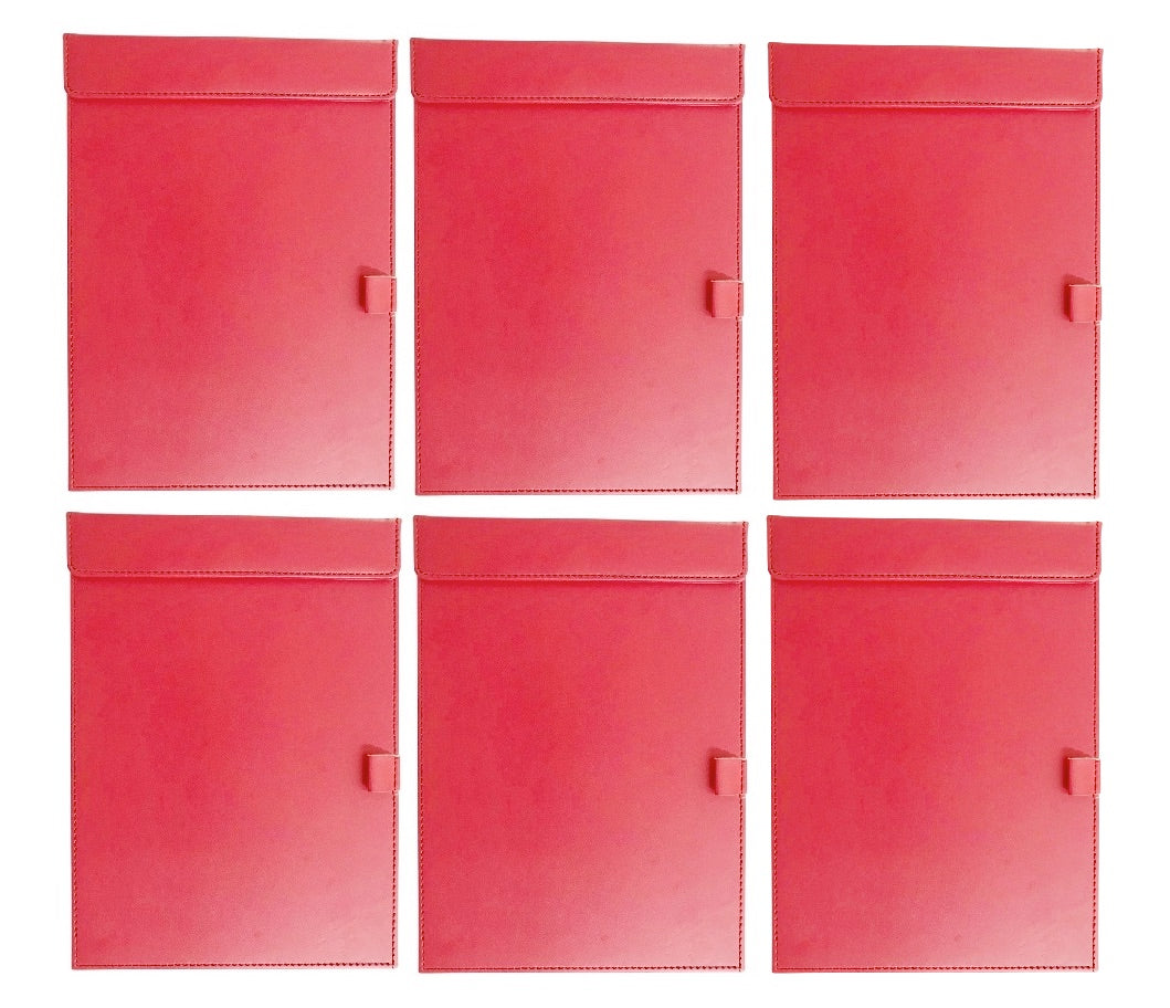 NJ Ultra Smooth PU Leather Clipboard, Business Meeting Magnetic Writing Pad with Pen Holder: A4 RED