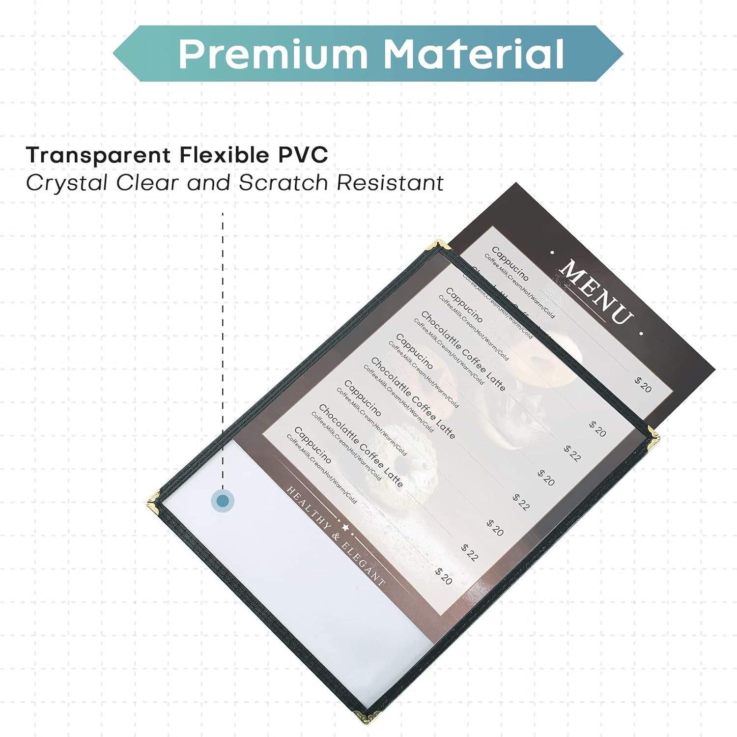 Menu Covers - Single Page, Fits 8.5 x 11 Inch Page Menu Holder Double Stitched Restaurant Menu Two Clear Viewing Surfaces