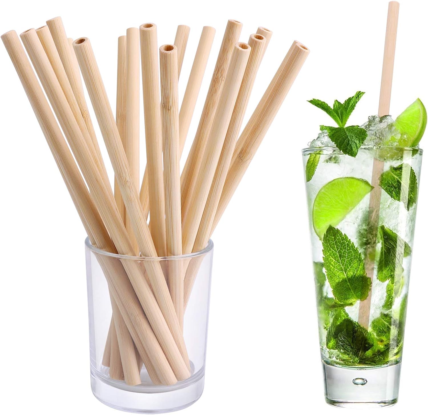 NJ Organic Bamboo Straws with Cleaning Brush 9 Inch,Biodegradable Reusable straw for Kids and Adults, Handcrafted Natural Alternative to Plastic, BPA Free Non-Toxic and No Inks Dyes Straws