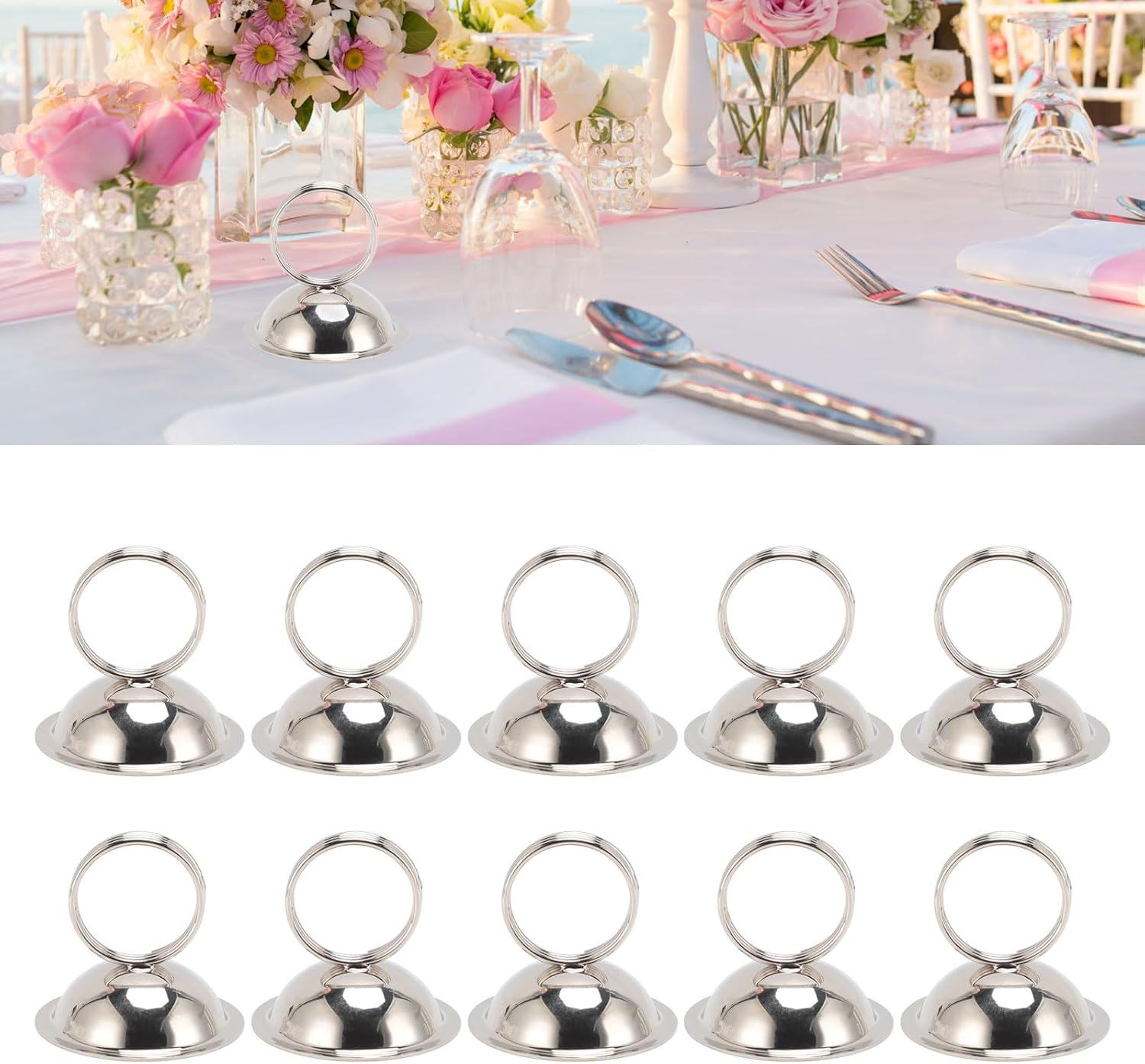 NJ Table Card Holder Stand, Stainless Steel Table Number Holders, and Elegant Photo Card Holders, for Weddings, Parties, and Restaurants with Banquets (Silver)