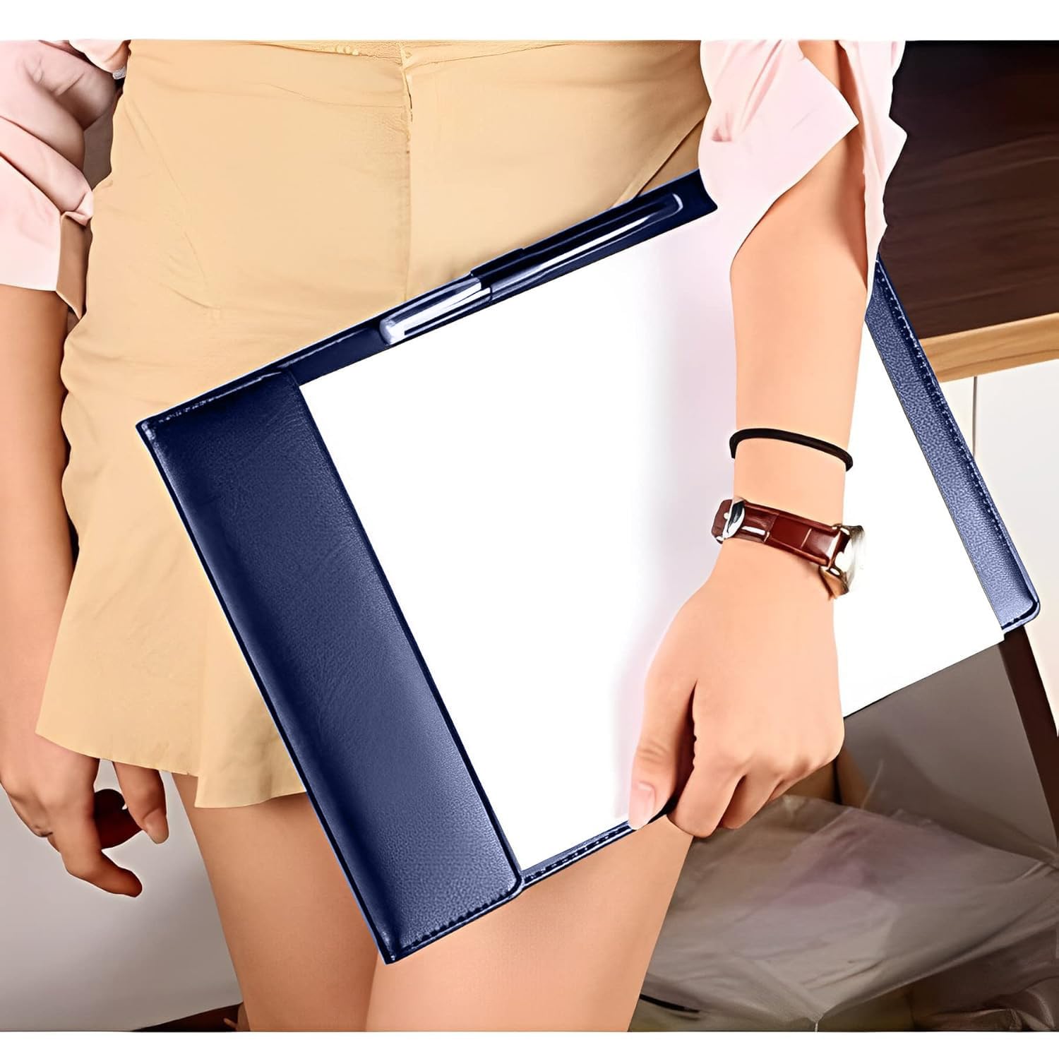 NJ Ultra Smooth PU Leather Clipboard, Business Meeting Magnetic Writing Pad with Pen Holder: BLUE