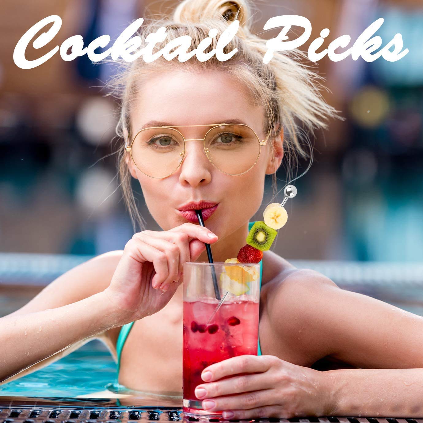 NJ Cocktail Picks 304 Stainless Steel Martini Olive Skewers Reusable Sticks Starter Toothpicks Fruit Stick, Perfect for Party Home Bar