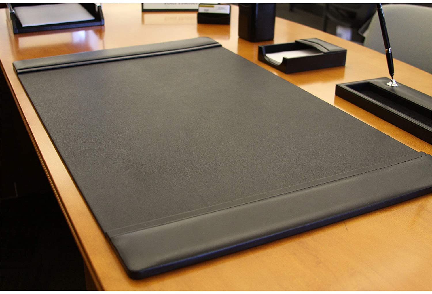 NJ Leather Office & Home Desk Blotter – Gaming Mouse Pad Protector, Black: 22x14 Inches