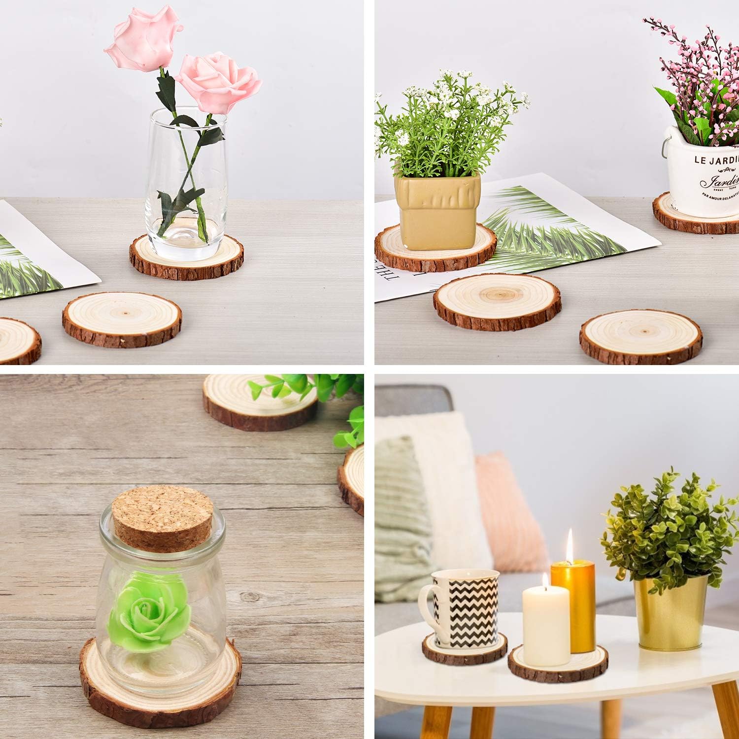 NJ Natural Wooden Log Coaster/Slices with Bark – 3 inch Wood Craft kit, DIY Crafts Coasters Christmas Rustic Wedding Decorations Wooden Handcrafted Coffee Coasters: 12 Pcs