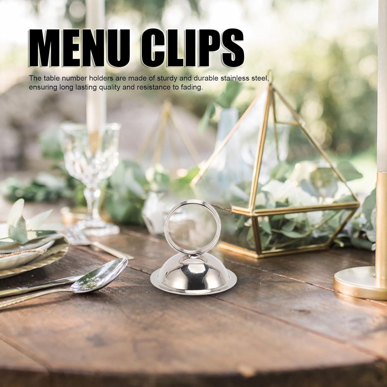 NJ Table Card Holder Stand, Stainless Steel Table Number Holders, and Elegant Photo Card Holders, for Weddings, Parties, and Restaurants with Banquets (Silver)