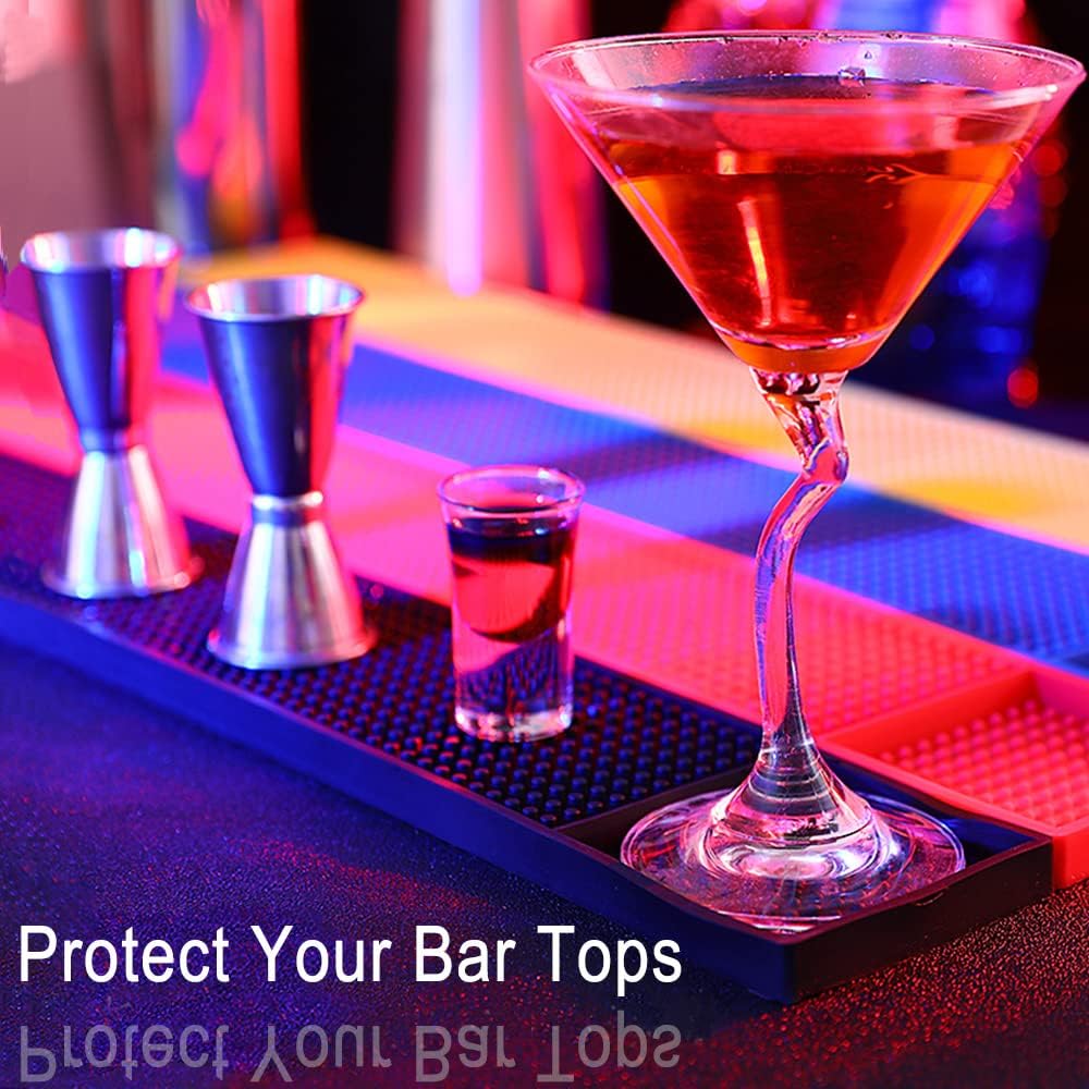 NJ Bar Mat, Non-Slip Bar mat, Bar Accessories, Cocktail Mixing Service PVC Rubber Drip Spill Mat, Bar Runners, Professional Bartender's Essential-Industrial and Home Kitchen Table 23.5x3": 2 Pcs.