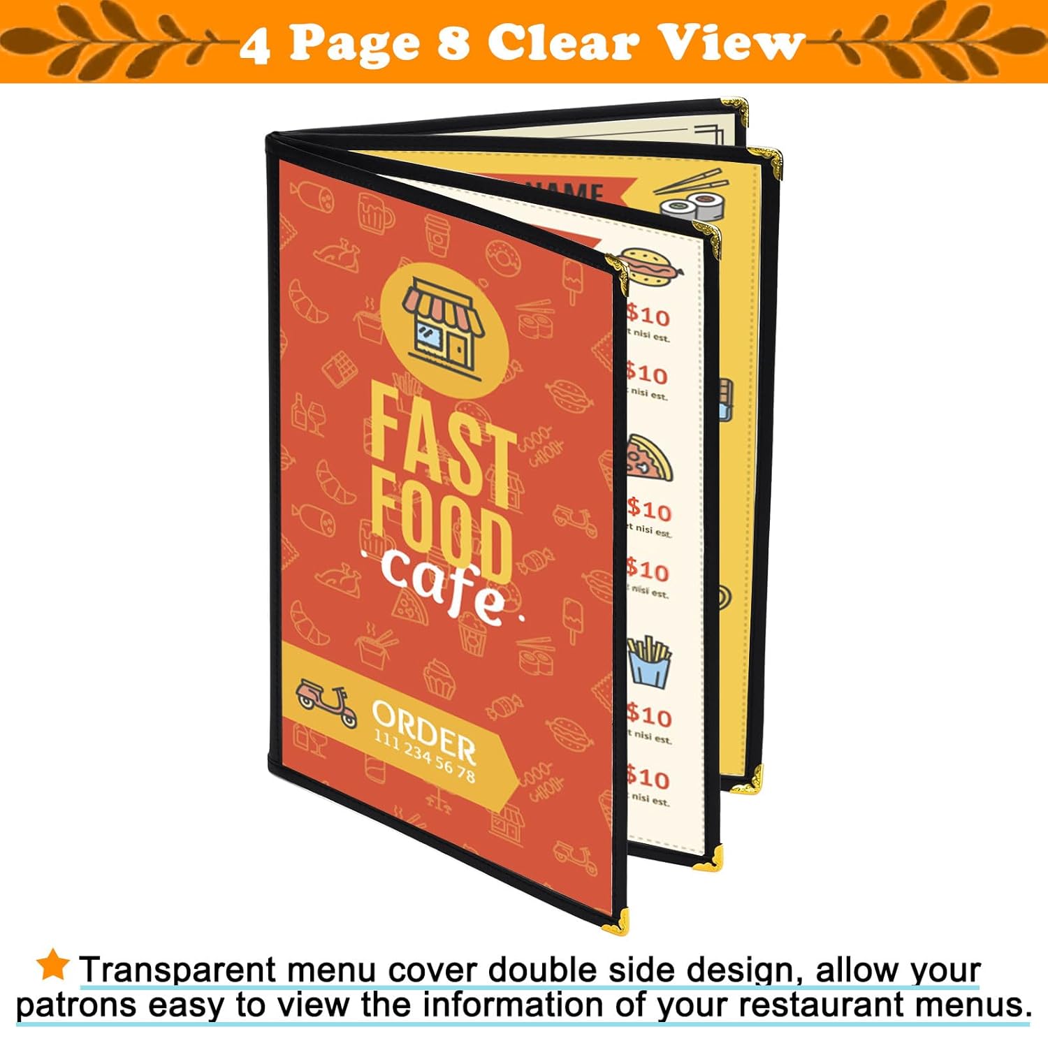 NJ Clear Transparent PVC Menu Cover : 8 View