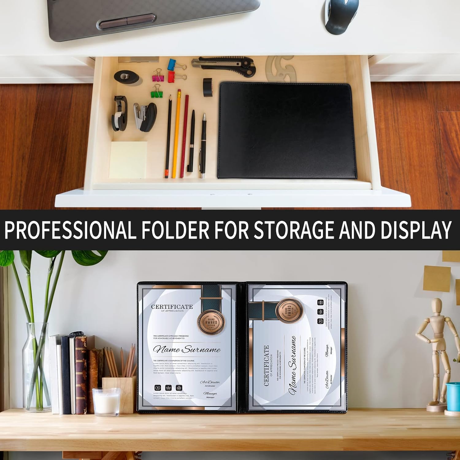 NJ Leather Certificate Holder, Convocation Folder, MOU Folder, Diploma Cover Holds A4 Paper: BLACK