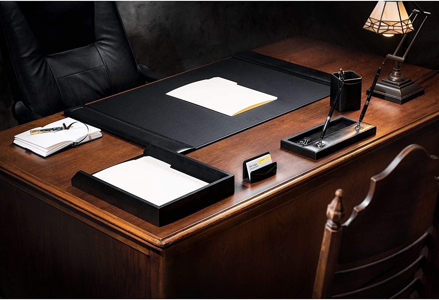 NJ Leather Office & Home Desk Blotter – Gaming Mouse Pad Protector, Black: 22x14 Inches