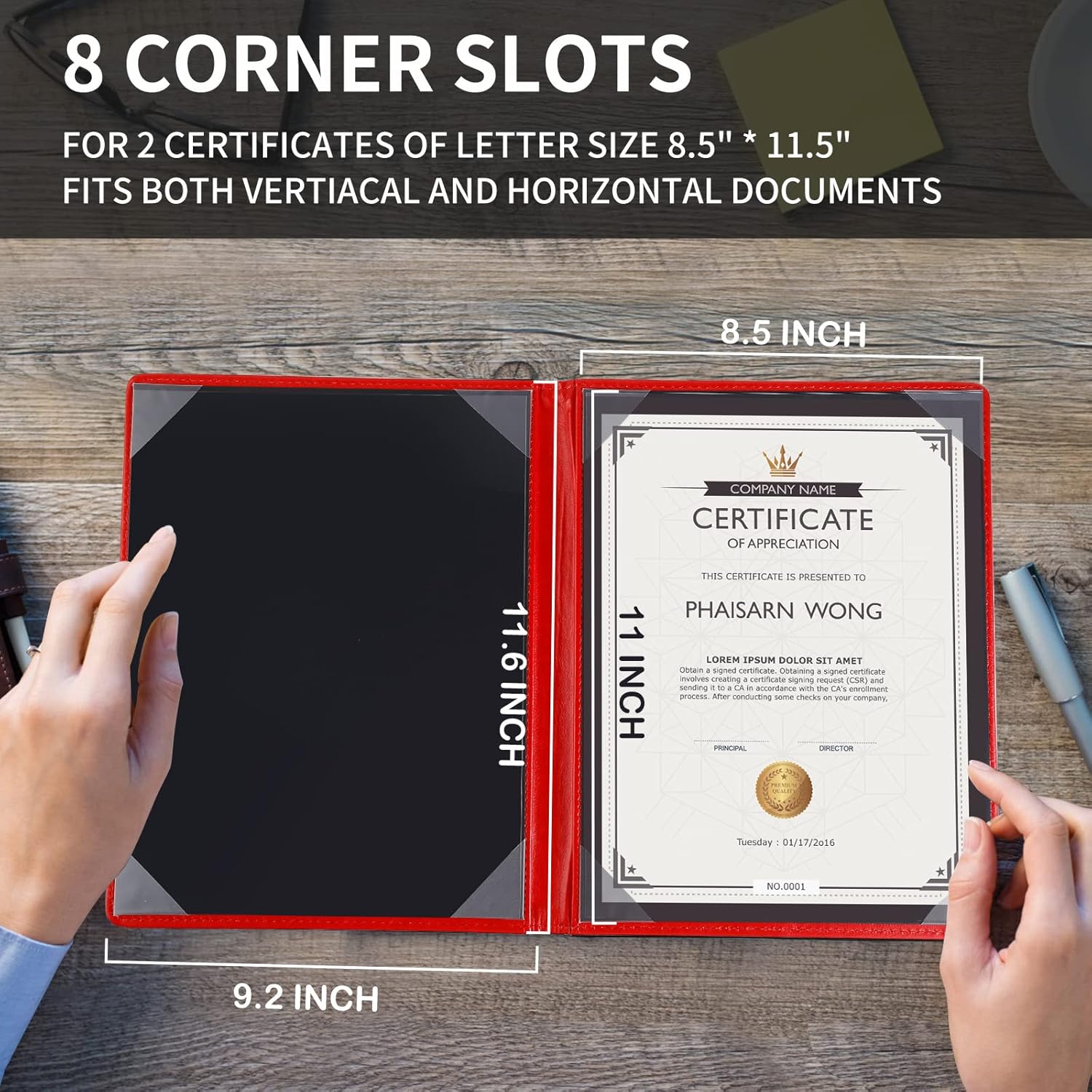 NJ Leather Certificate Holder, Degree Folder, Diploma Cover, Document Folder Holds A4 Paper : RED