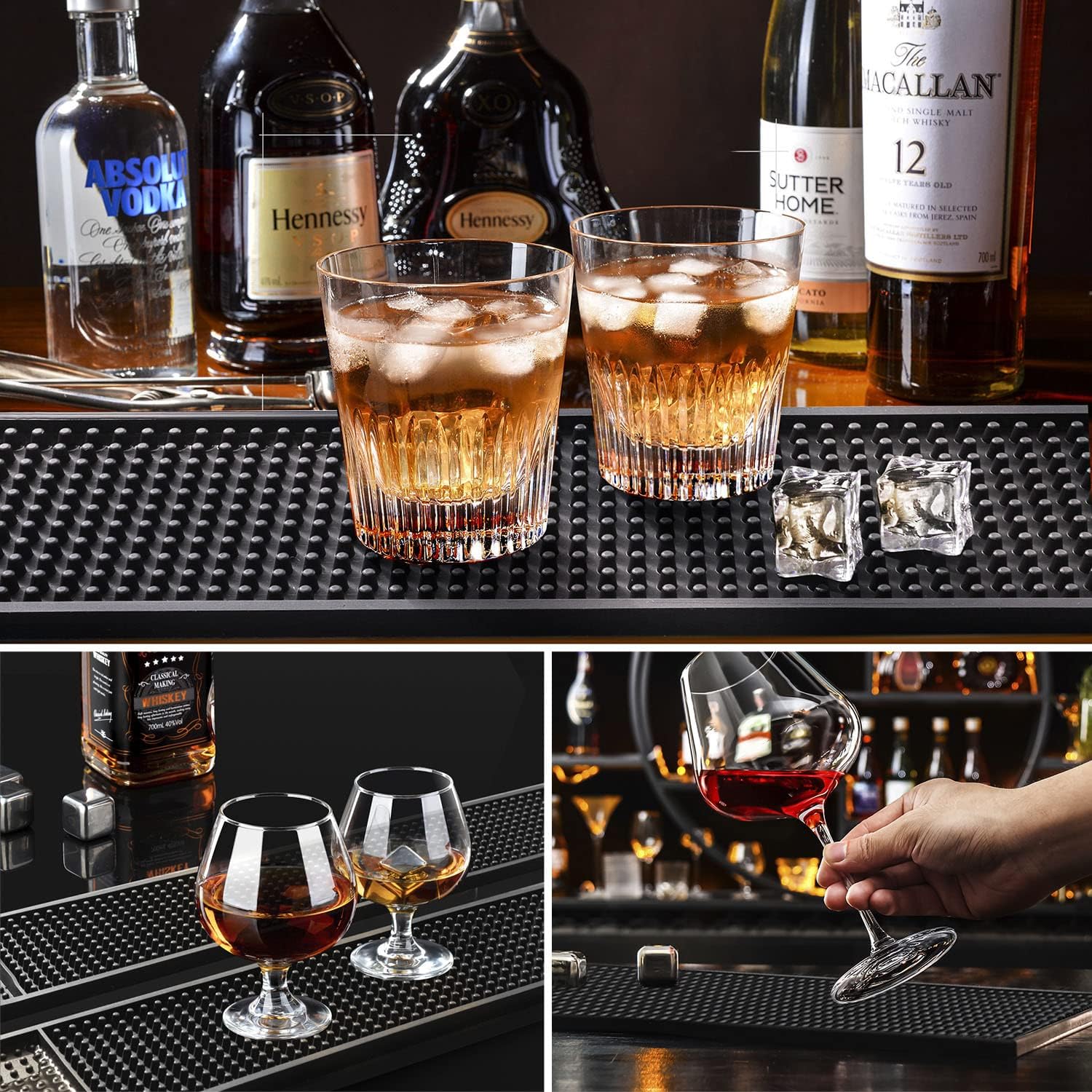 NJ Bar Mat, Non-Slip Bar mat, Bar Accessories, Cocktail Mixing Service PVC Rubber Drip Spill Mat, Bar Runners, Professional Bartender's Essential-Industrial and Home Kitchen Table 23.5x3": 2 Pcs.