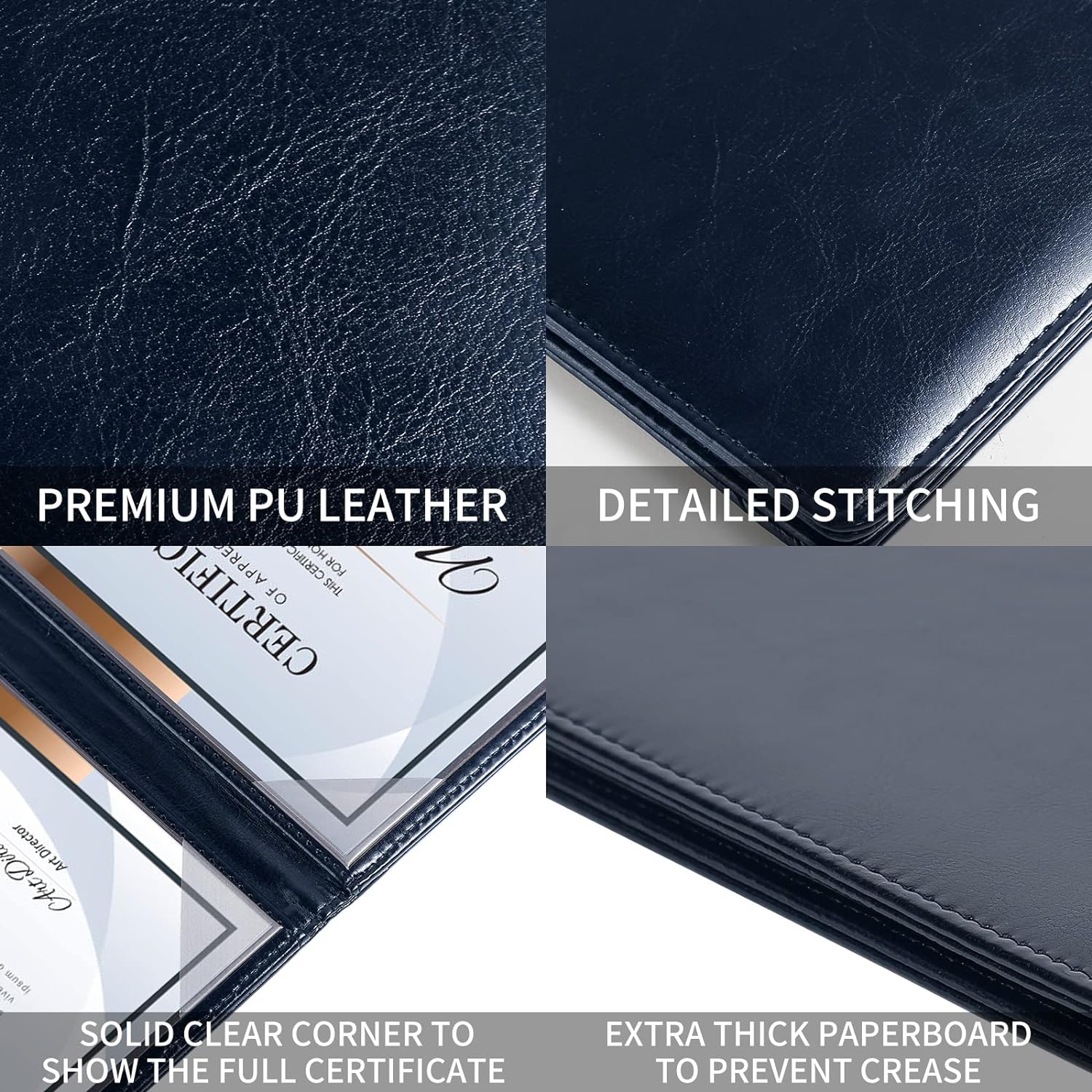 NJ Leather Certificate Holder, Degree Folder, Diploma Cover, Document Folder Holds A4 Paper : BLUE