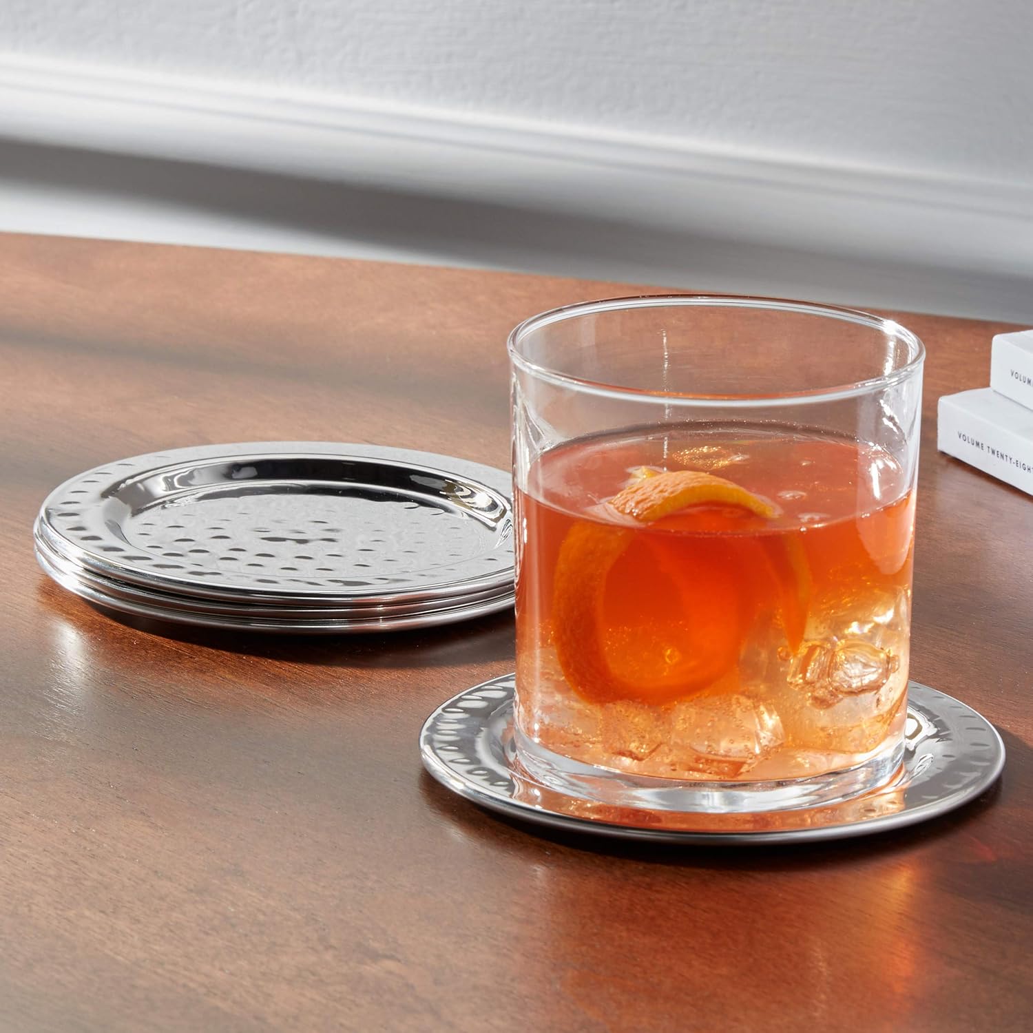 NJ Stainless Steel Hammered Drink Coasters Set of 6,  Lightweight Table Protection for Hot and Cold Drinks: 6 Pcs Set