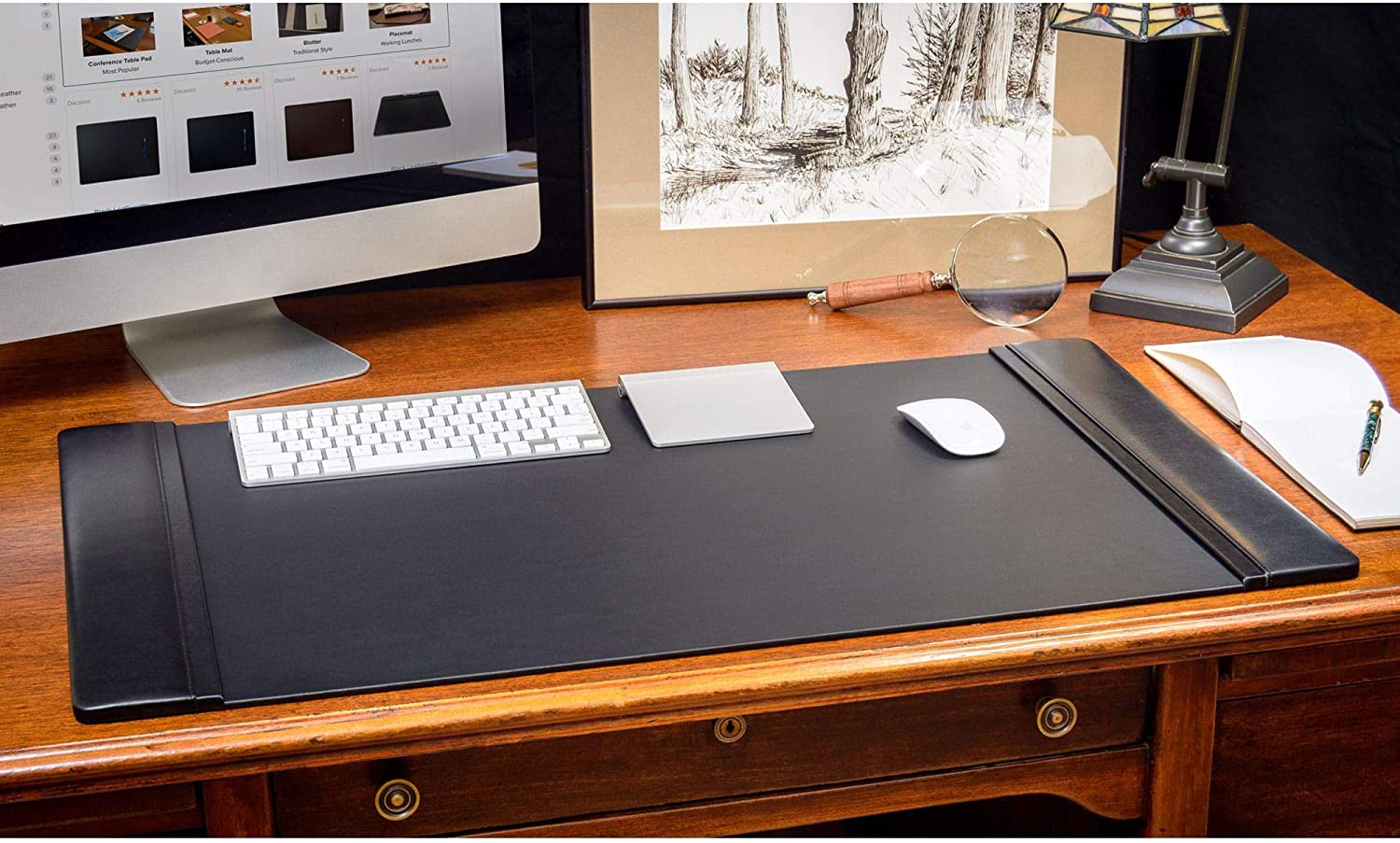 NJ Leather Office & Home Desk Blotter – Gaming Mouse Pad Protector, Black: 22x14 Inches