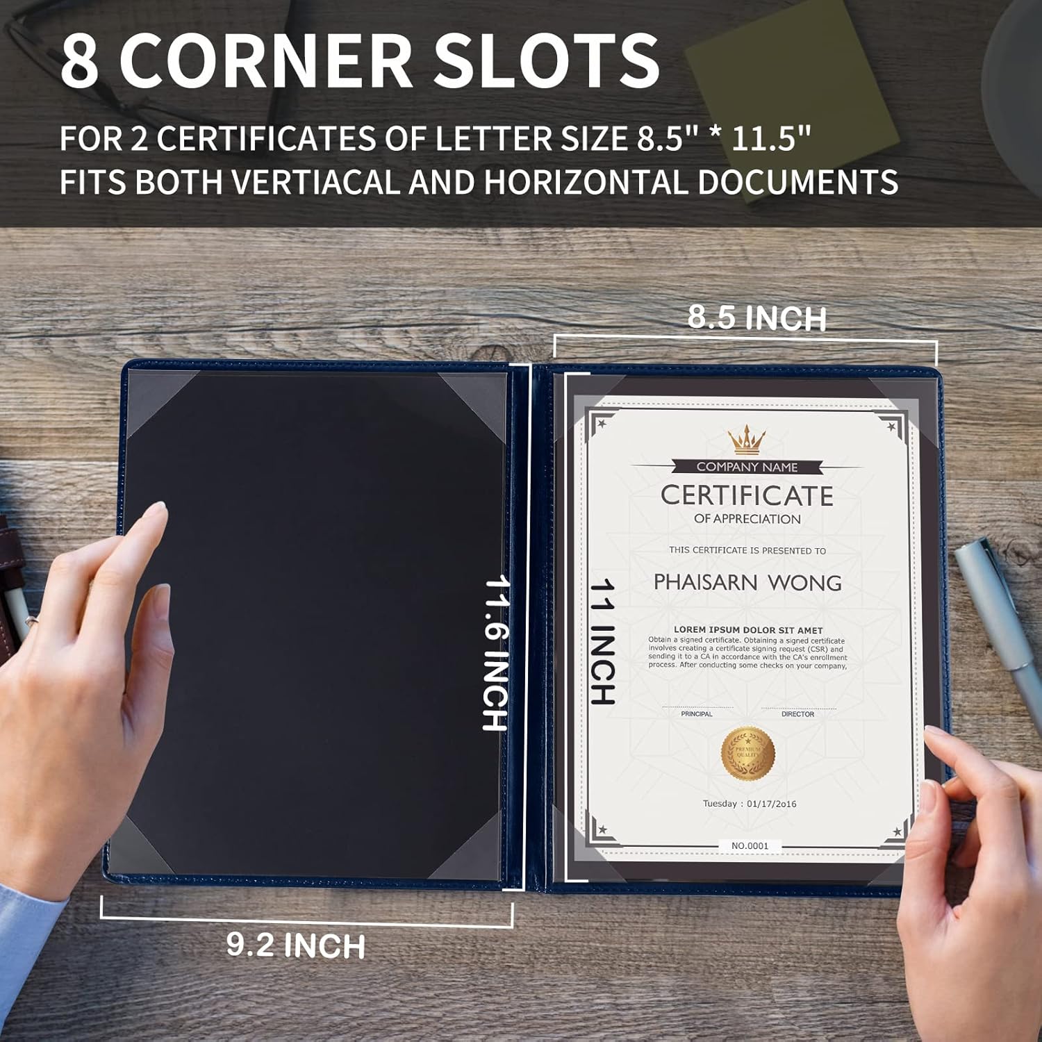 NJ Leather Certificate Holder, Degree Folder, Diploma Cover, Document Folder Holds A4 Paper : BLUE