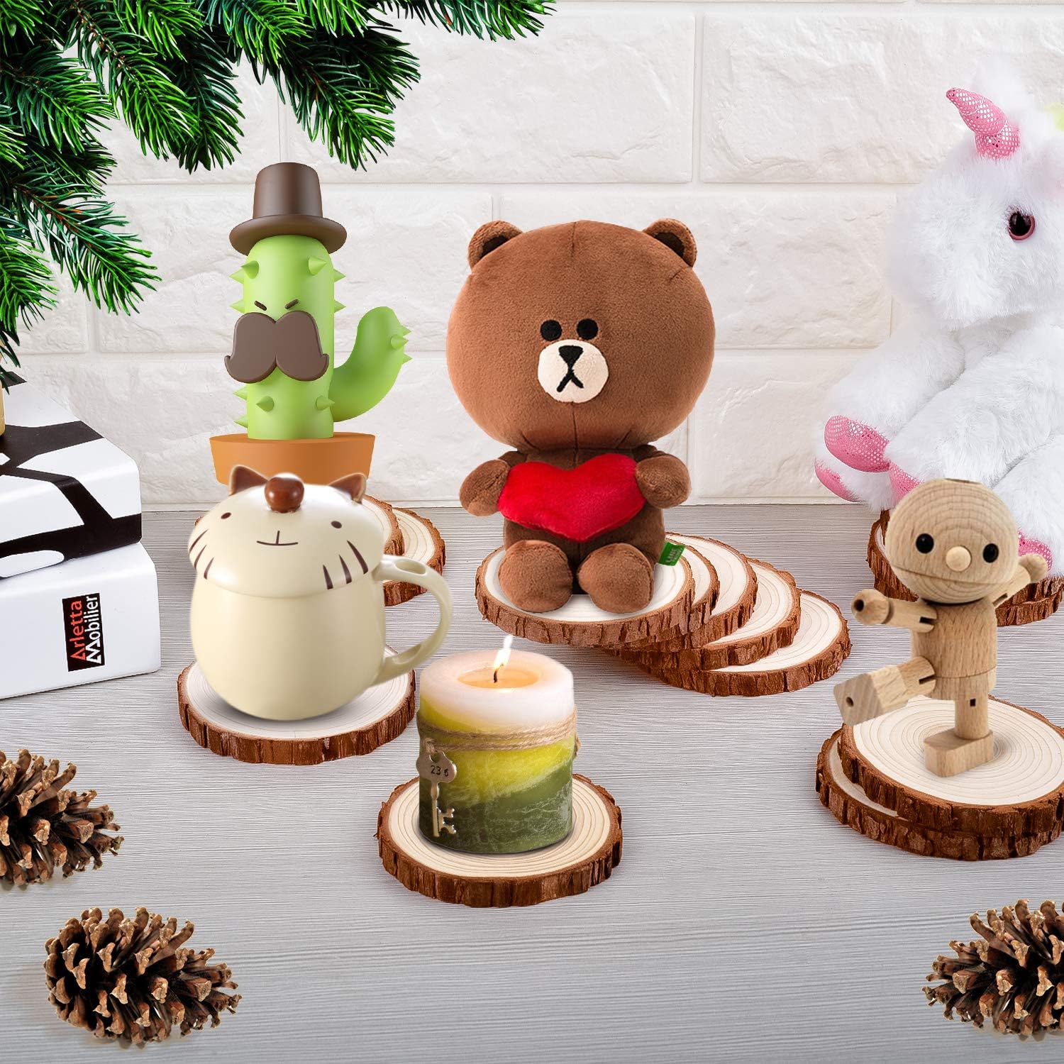 NJ Natural Wooden Log Coaster/Slices with Bark – 3 inch Wood Craft kit, DIY Crafts Coasters Christmas Rustic Wedding Decorations Wooden Handcrafted Coffee Coasters: 12 Pcs