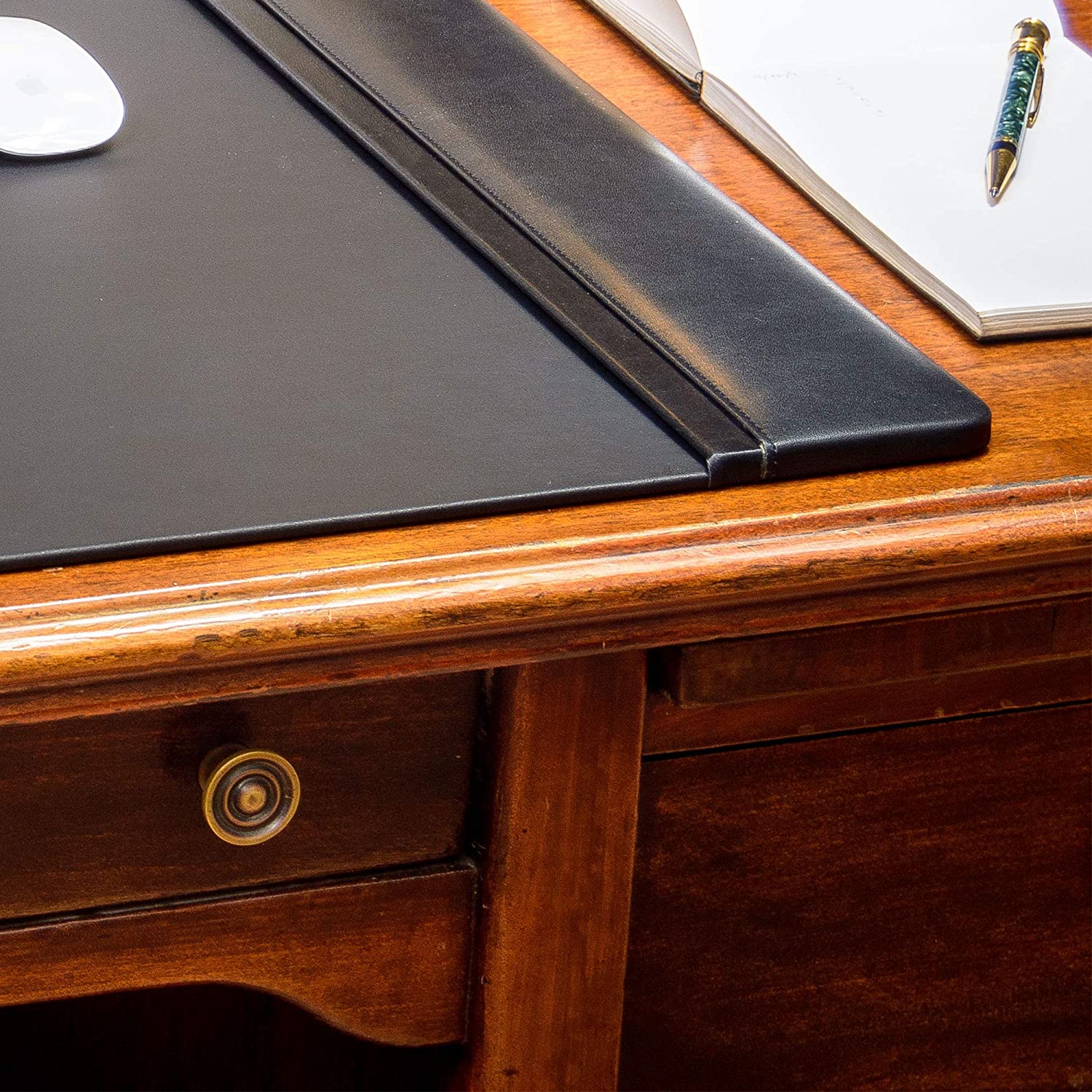 NJ Leather Office & Home Desk Blotter – Gaming Mouse Pad Protector, Black: 22x14 Inches