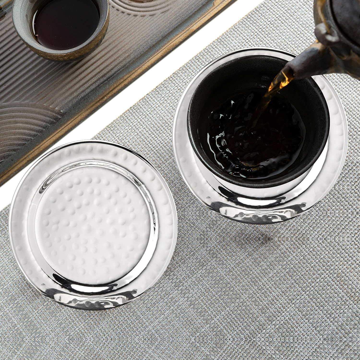 NJ Stainless Steel Hammered Drink Coasters Set of 6,  Lightweight Table Protection for Hot and Cold Drinks: 6 Pcs Set