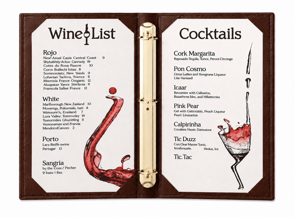 NJ Leather Book Style Double Fold Panel Menu Cover Folder, Restaurant Menu Covers: A4 Size