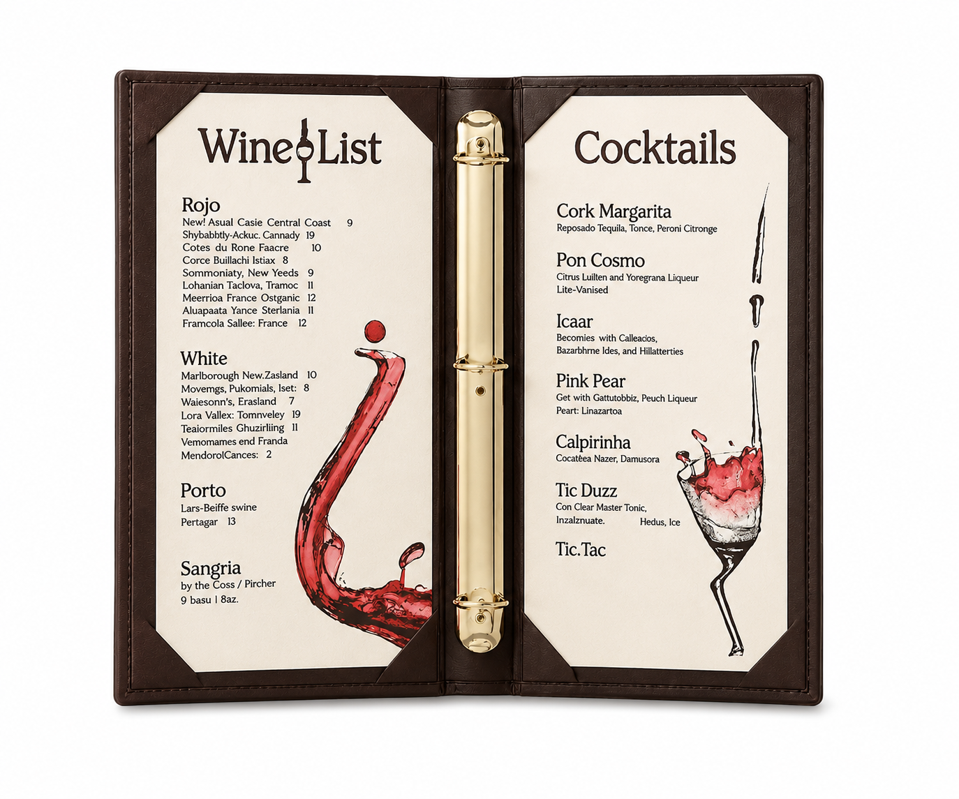 NJ Binder style Bar cocktail folder: 2 View