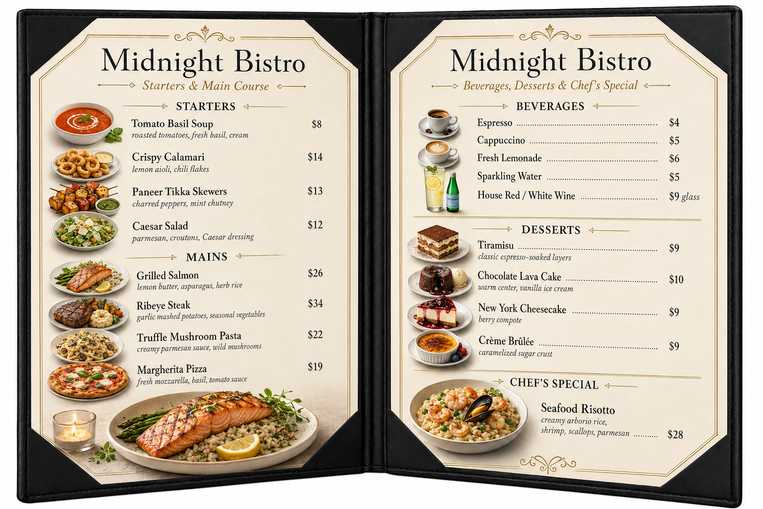 NJ Restaurant Leather Menu Cover Holder 9x12" Inches: 2 View folder