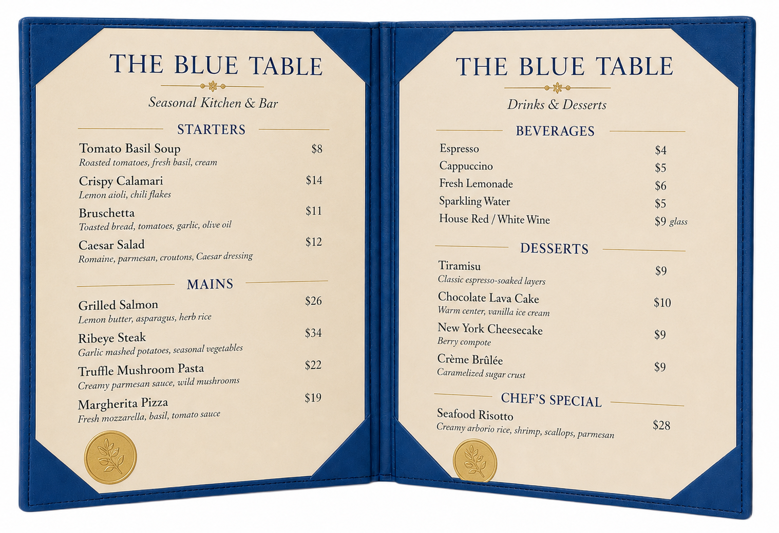 NJ Restaurant Leather Menu Cover Holder 9x12" Inches: 2 View folder