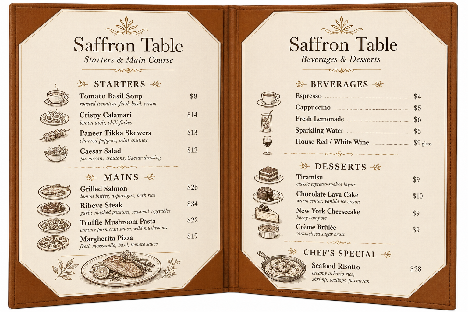 NJ Restaurant Leather Menu Cover Holder 9x12" Inches: 2 View folder