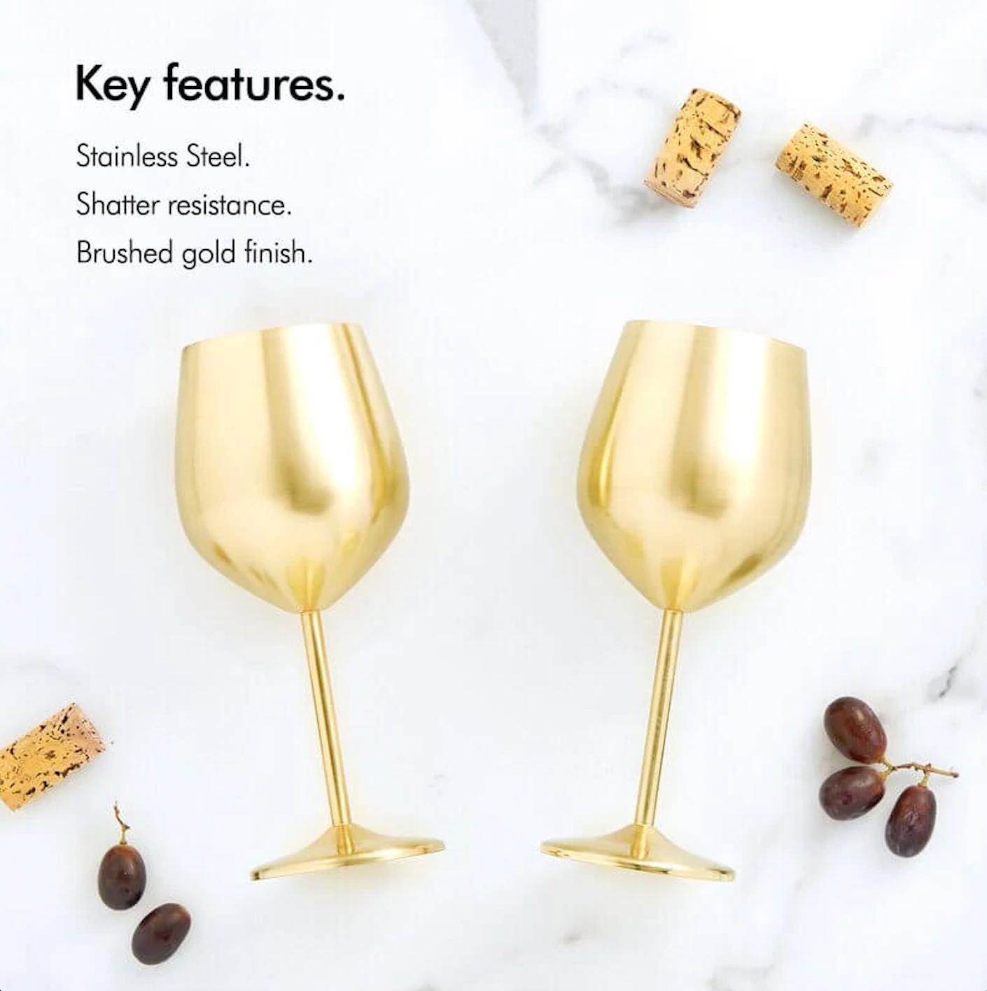 NJ Gold Wine Glasses, Shatter Proof Gold Coated Steel Unbreakable Wine Glass Goblets, Gift for Men and Women, Party Supplies - 350 ml: Set of 2 Pcs