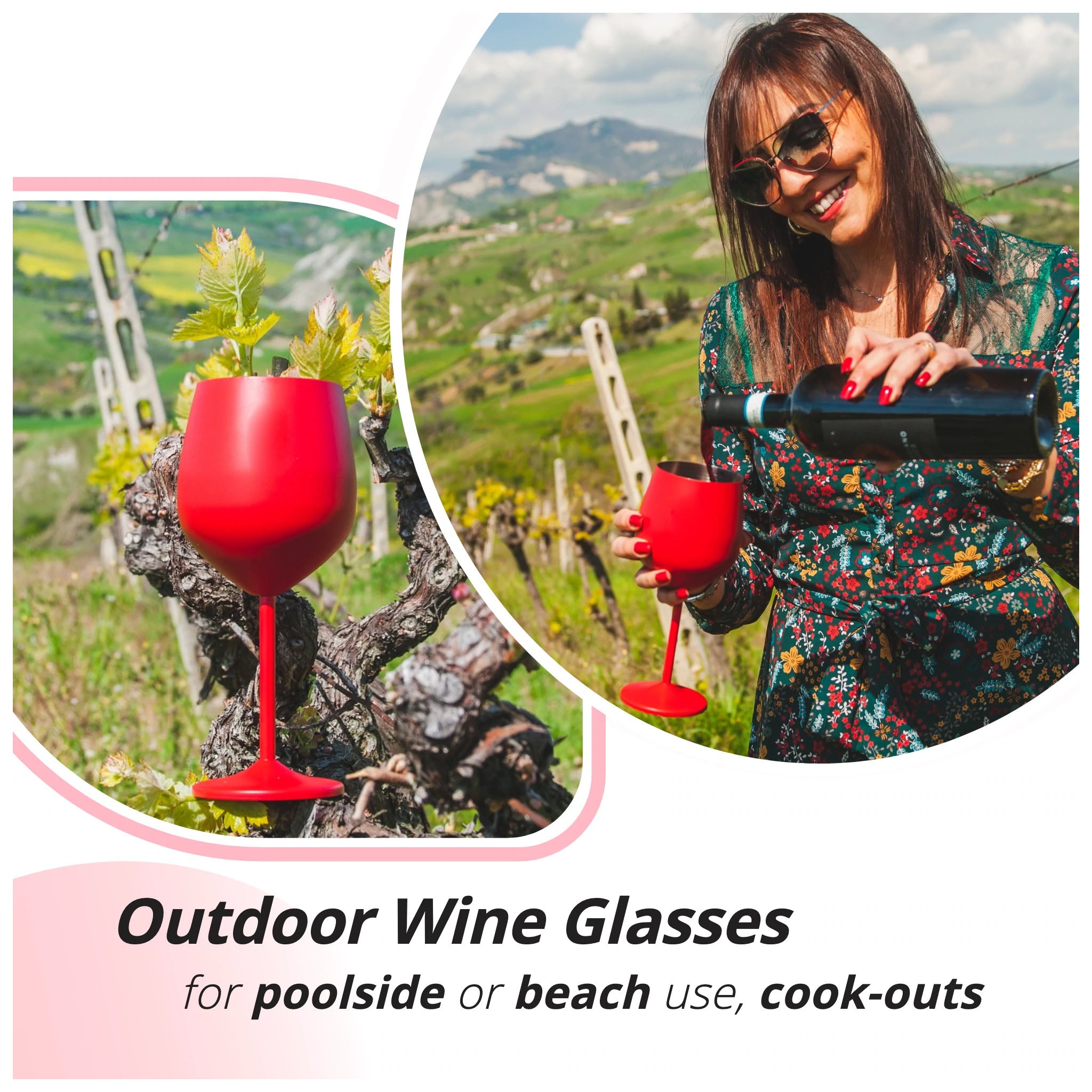 NJ Red Wine Glasses, Shatter Proof Red Coated Steel Unbreakable Wine Glass Goblets, Gift for Men and Women, Party Supplies - 350 ml: Set of 2 Pcs