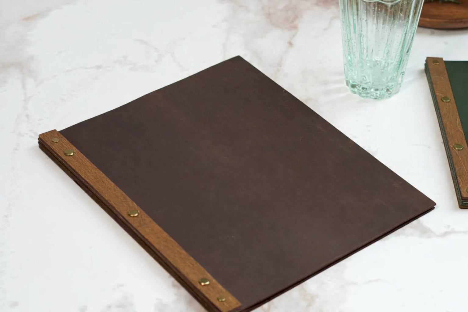 NJ Restaurant Leather Menu Cover Holder 9x12" Inches with External wooden Screw
