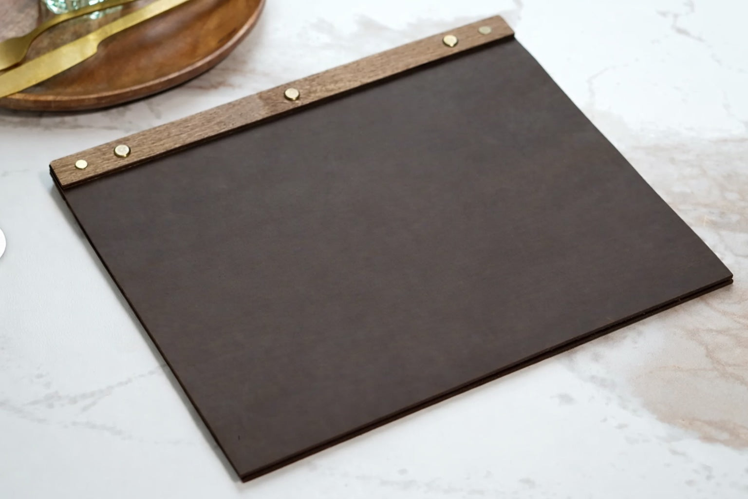 NJ Restaurant Leather Menu Cover Holder 9x12" Inches with External wooden Screw