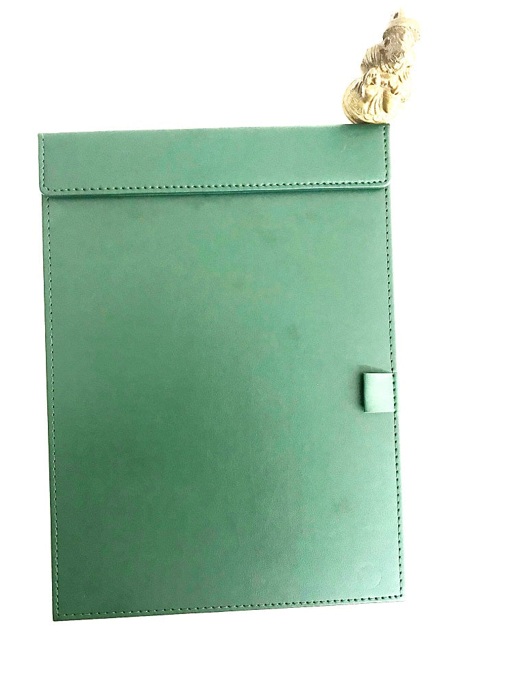 NJ Ultra Smooth PU Leather Clipboard, Business Meeting Magnetic Writing Pad with Pen Holder: Green
