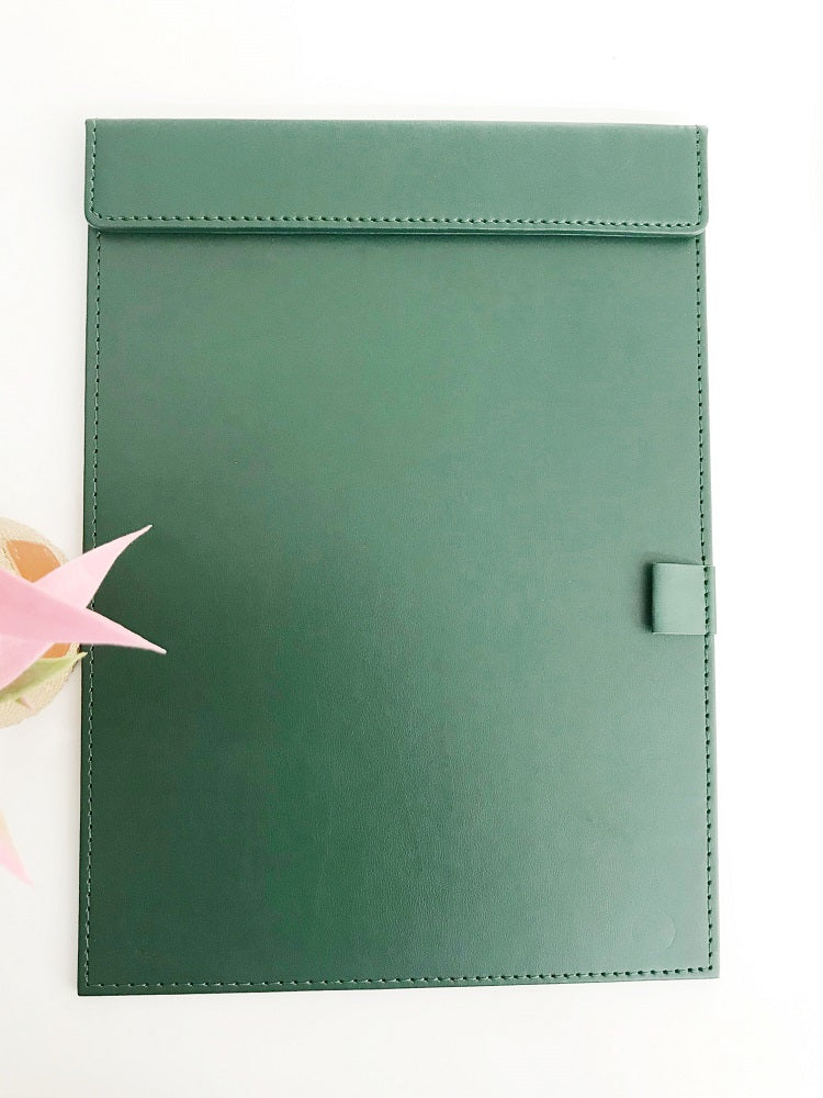 NJ Ultra Smooth PU Leather Clipboard, Business Meeting Magnetic Writing Pad with Pen Holder: Green