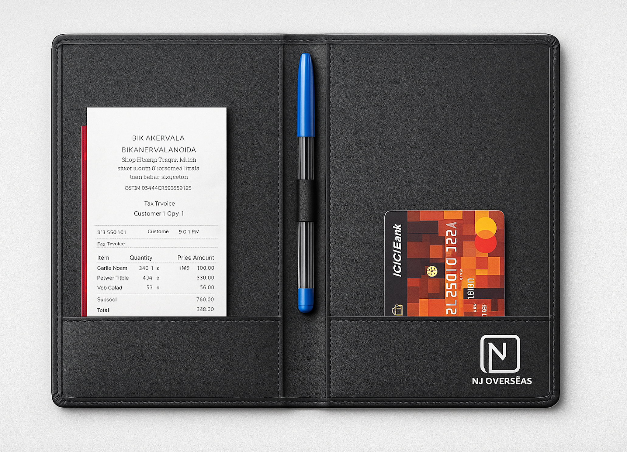 NJ Bill folder with Credit Card Pocket and Bill Receipt Pocket for Hotel and Restaurant: BLACK