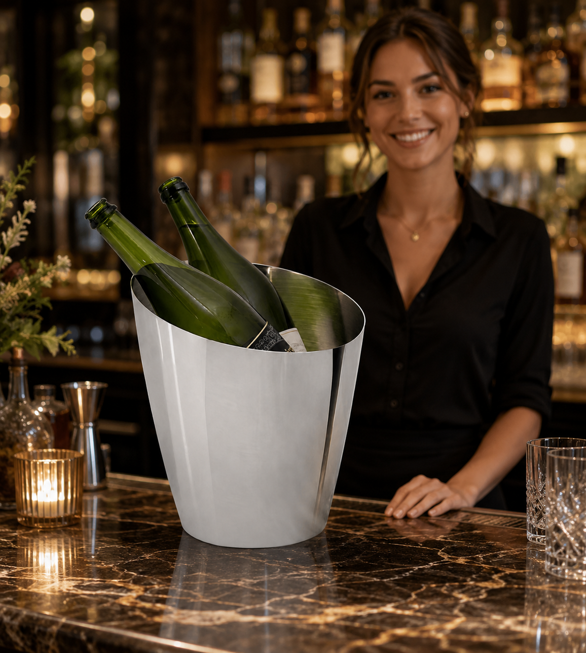 Premium Stainless Steel Champagne Wine, Beer, Ice Bucket, Heavy Built Bottle Bar Cooler, 6 L, Silver