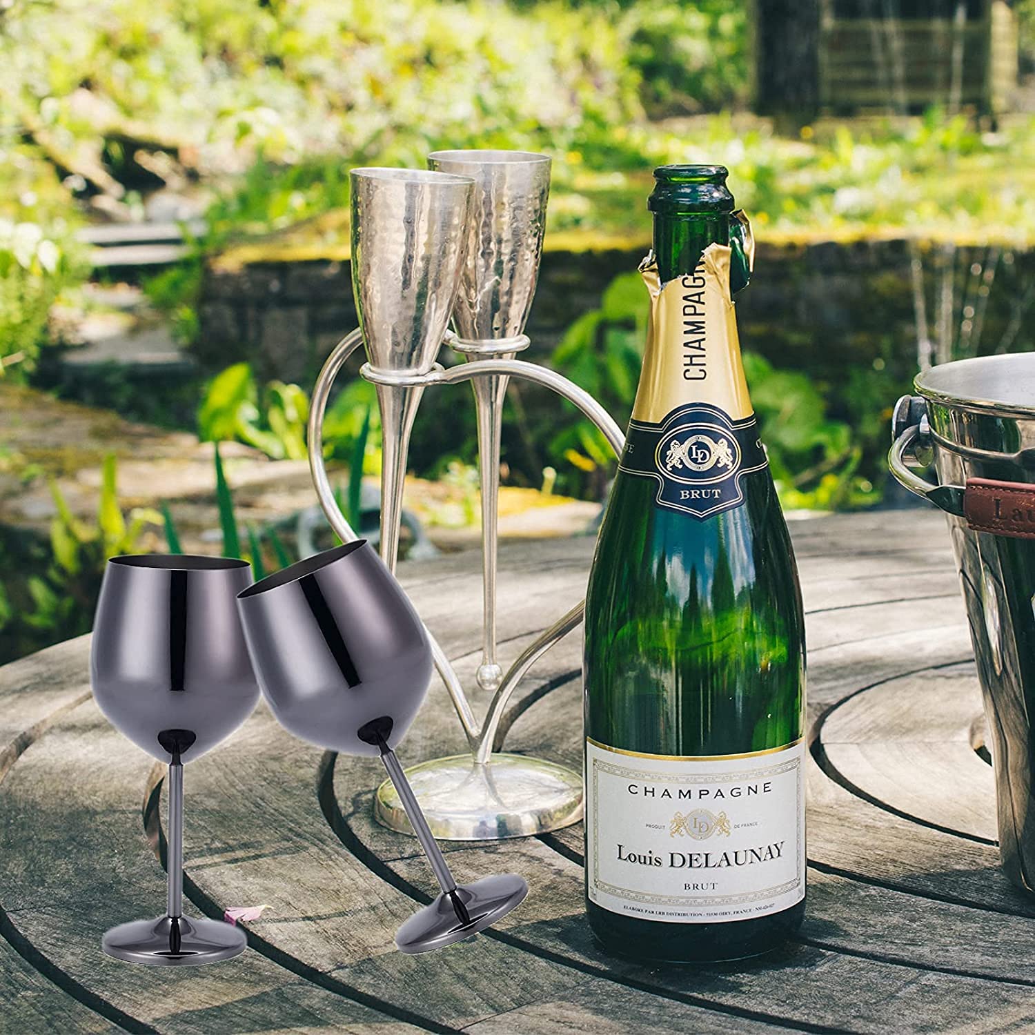 NJ Black Wine Glasses, Shatter Proof Steel Unbreakable Wine Glass, Drink Ware for Cocktails Gift for Men and Women - 350 ml: 2 Pcs Set