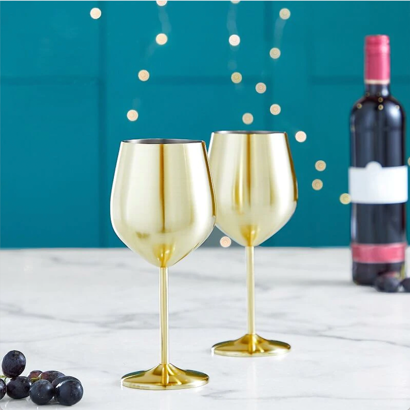 NJ Gold Wine Glasses, Shatter Proof Gold Coated Steel Unbreakable Wine Glass Goblets, Gift for Men and Women, Party Supplies - 350 ml: Set of 2 Pcs