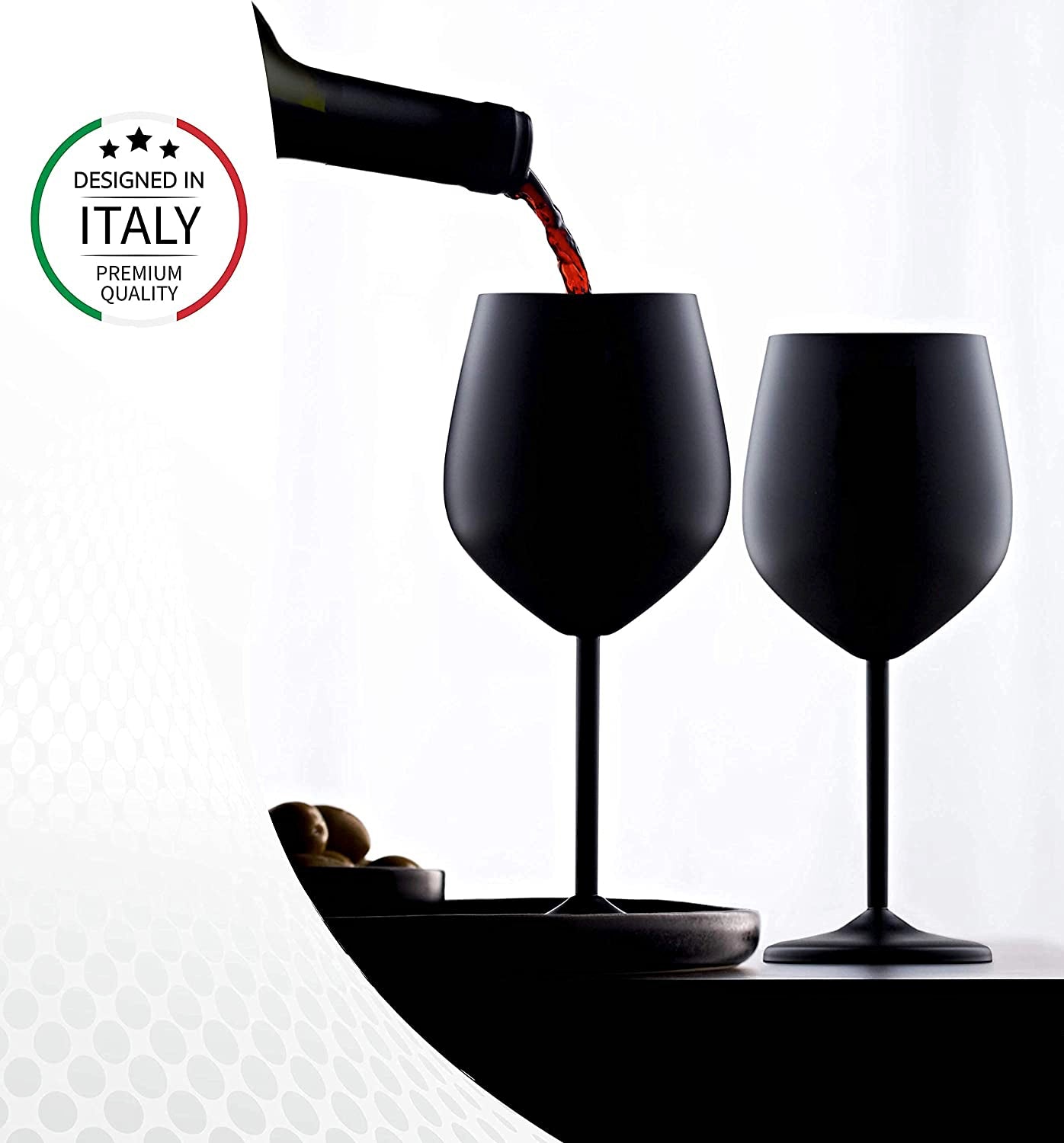 NJ Black Wine Glasses, Shatter Proof Steel Unbreakable Wine Glass, Drink Ware for Cocktails Gift for Men and Women - 350 ml: 2 Pcs Set