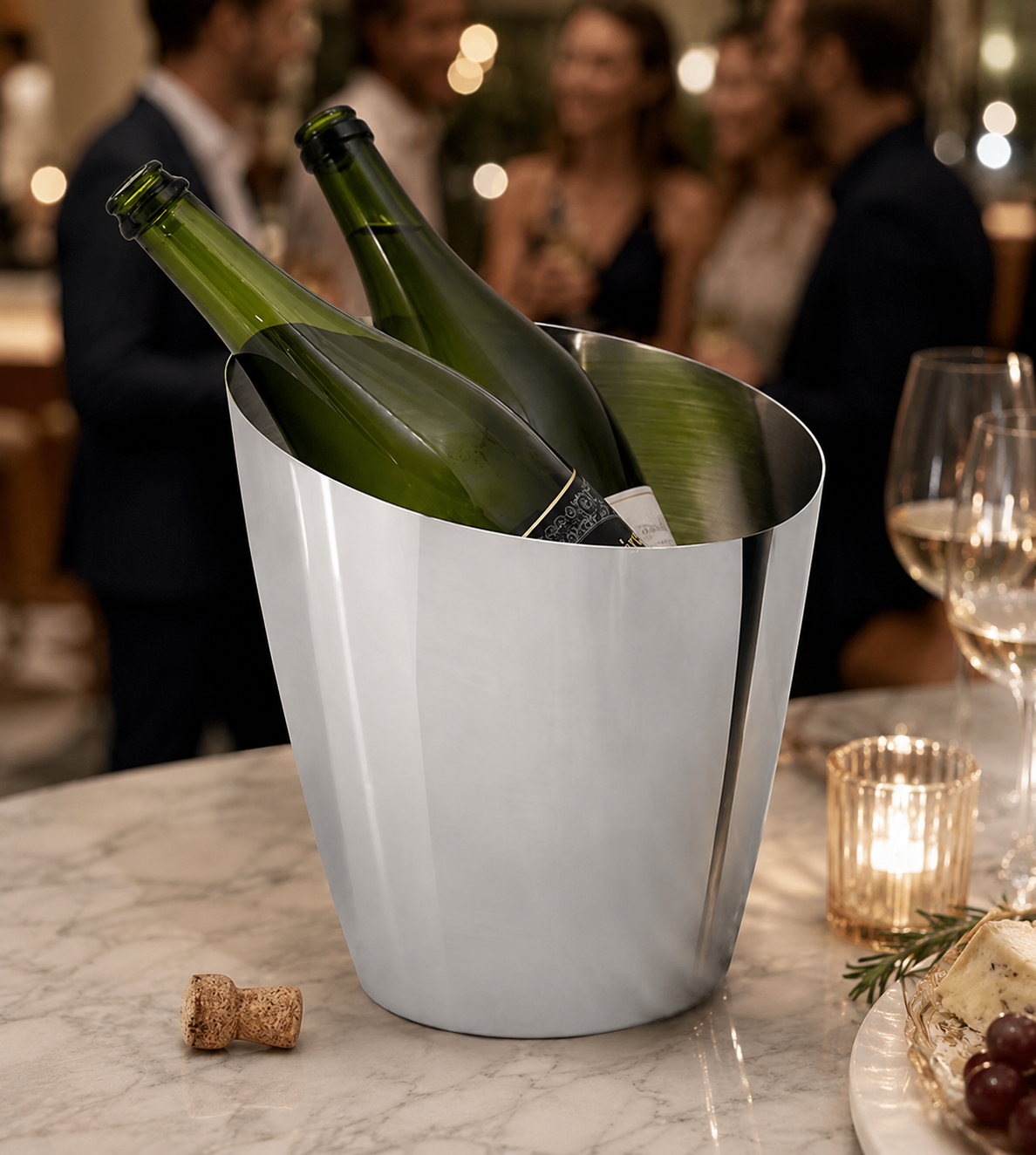 Premium Stainless Steel Champagne Wine, Beer, Ice Bucket, Heavy Built Bottle Bar Cooler, 6 L, Silver