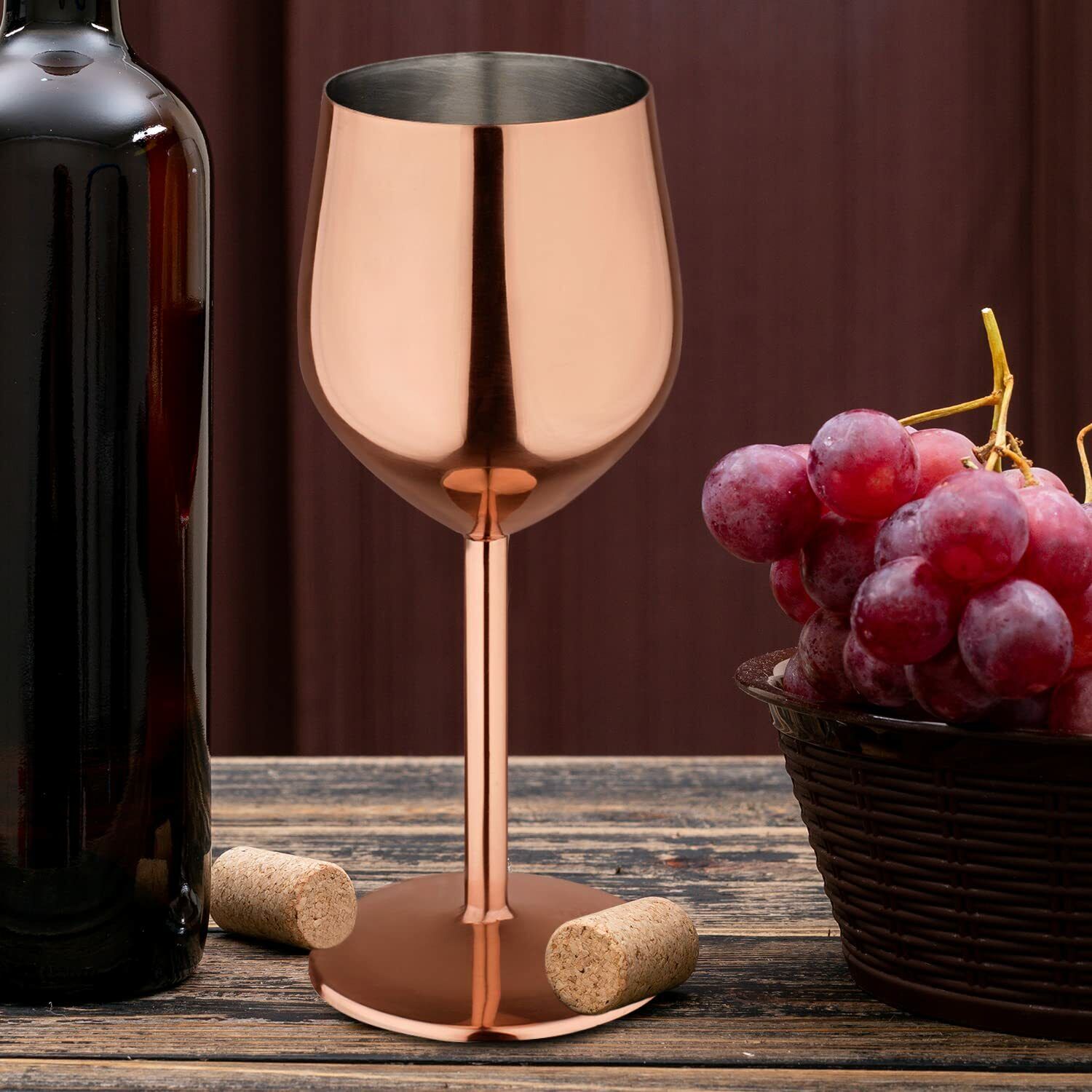 Stainless Steel Stemmed Wine Glasses: Copper Finish