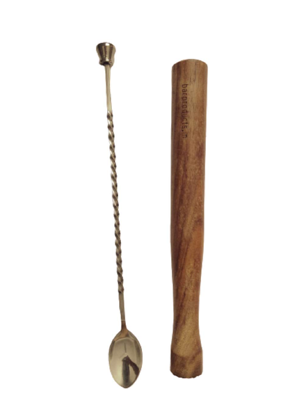 NJ Premium Bar Stirrer Spoon Twisted with Muddler top,Wooden Mojito Muddler, Durable Cocktail Muddler 10 Inches,Long Spoon, Cocktail Mixing Spoon, Long Handle Stirring Spoon, Bar Spoon 11" Length