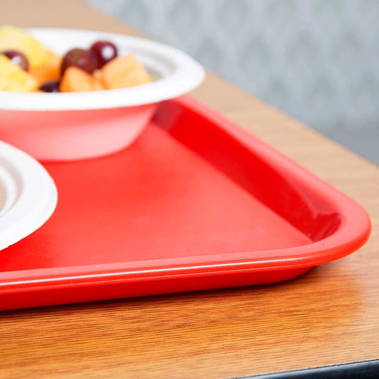 NJ Rectangular Plastic Serving Tray, Red Color Anti Skid Tray for Restaurant, Home and Hotel use : 2 Pcs Set