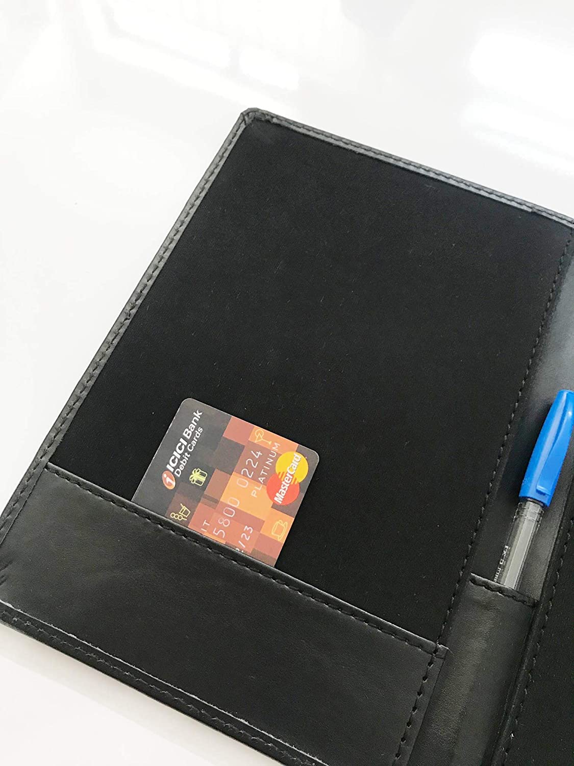 NJ Bill folder for hotel and Restaurant, Guest Check Presenter, Bill folder with Credit Card Pocket and Bill Receipt Pocket (9x6 Inches) - BLACK LEATHER