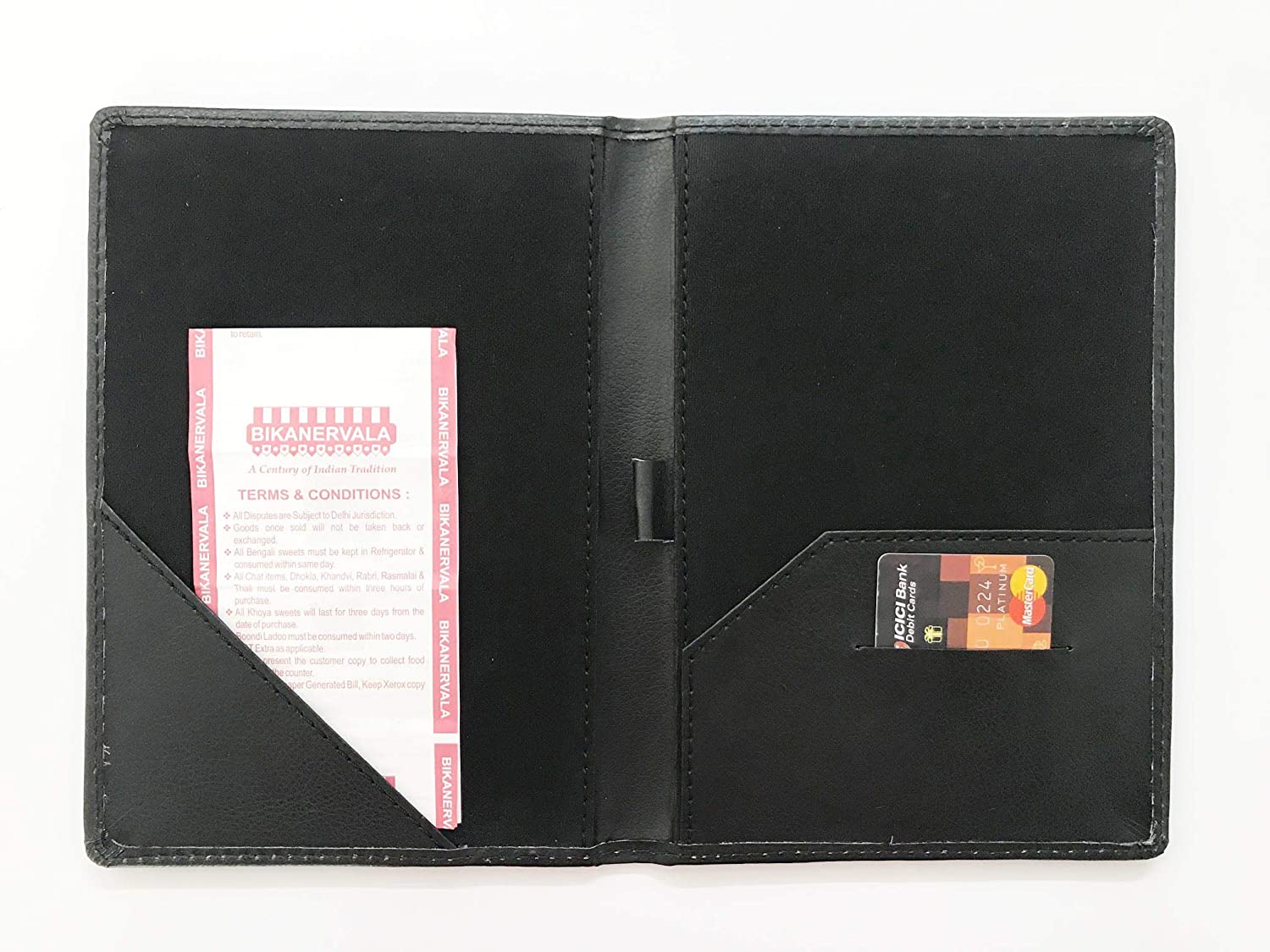 NJ Bill folder for hotel and Restaurant, Guest Check Presenter, Bill folder with Credit Card Pocket and Bill Receipt Pocket for Hotel and Restaurant (9x6 Inches) - BLACK LEATHER