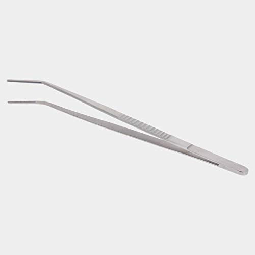 NJ Extra Long Stainless Steel Kitchen Tweezer, Long Food Tongs, Curved Tip Home Medical Tweezers, Garden Kitchen Tool - 12 Inches