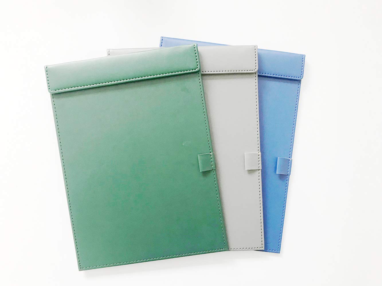 NJ Ultra Silk Smooth PU Leather Conference Writing Pad Clipboard, Business Meeting Magnetic Pad with Pen Holder: 3 Pcs Set : Green, Gray, Blue