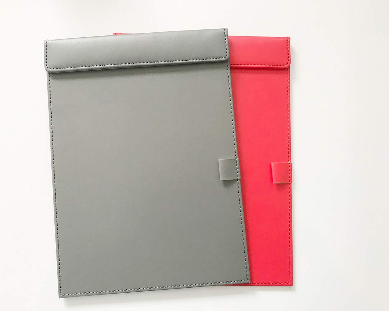 NJ Super Smooth PU Leather Conference Writing Pad Clipboard, Business Meeting Magnetic Pad with Pen Holder: 2 Pcs Set : Gray, Red