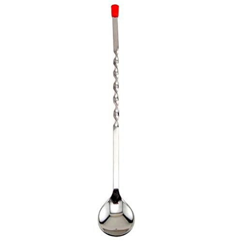 NJ Cocktail Mixing Spoons, Long Stainless Steel Mixing Stirrer Spoons, Strong Non-Rust Bartender Mixing Spoons Stirrer for Home & Bar Use Red Knob: 12 Pcs