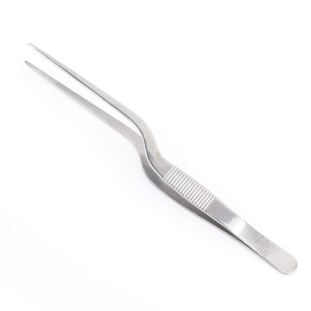 NJ Culinary Tweezer 8 Inches, Food Tweezer, Stainless Steel Bayonet Forceps Precision Tongs with Offset Fine Tip - 1 Pc.